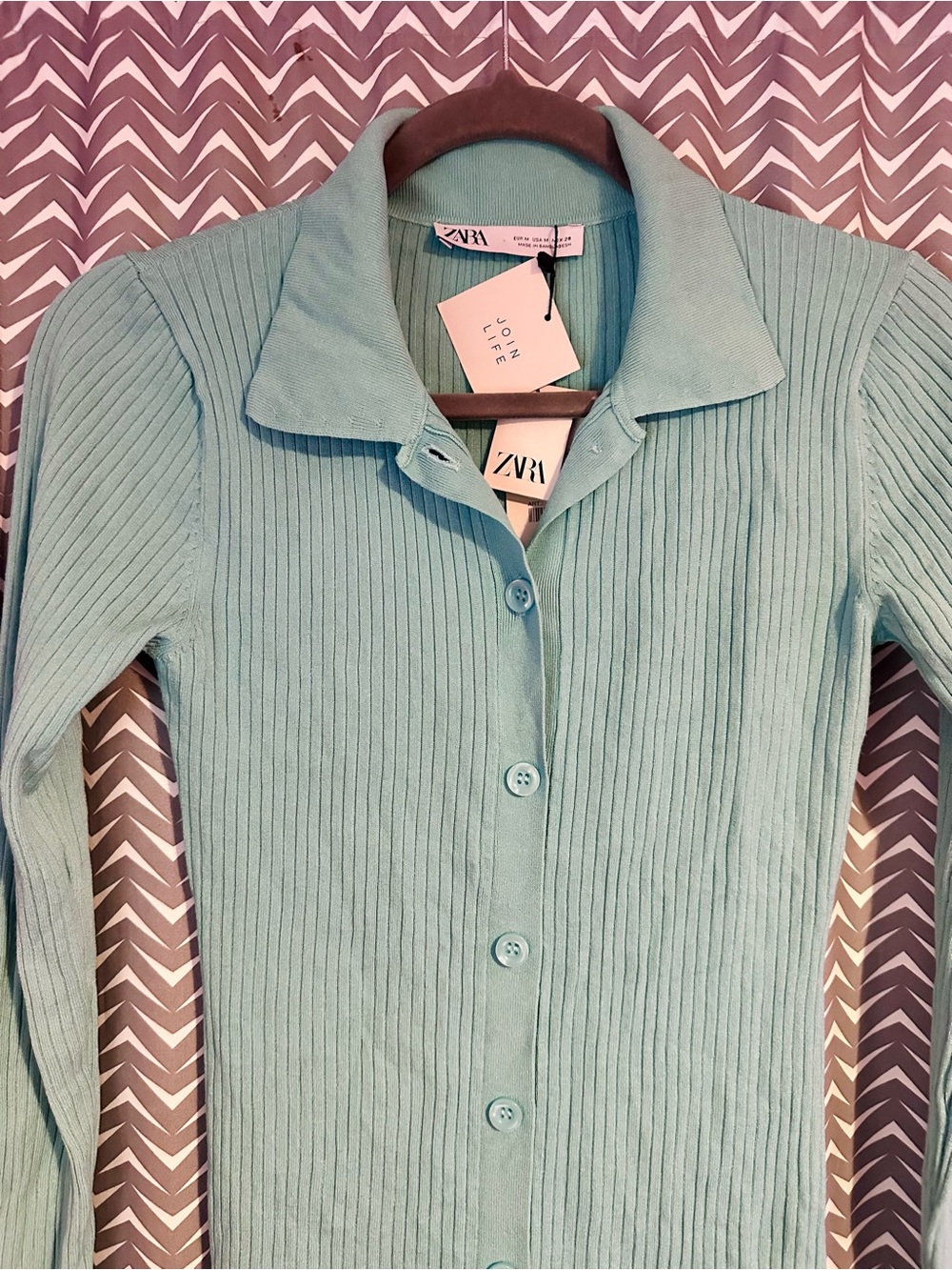 NWT Zara | Light Blue Ribbed Knit Polo Dress, Medium - Picture 4 of 7